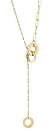 "Gold and silver stainless steel chain pendant, mixed metal links, circular ring charm, adjustable length"