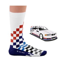 White, red, and blue checkered socks for men in sizes L (41-46 UK, 7.5-11.5 US) and M (36-40 UK, 4-7.5 US).
