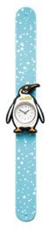 "Blue penguin slap watch for kids with star pattern, adjustable fabric band"
