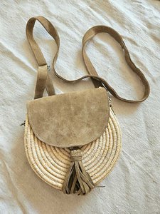 Round Moroccan Crossbody Bag | Handwoven Palm and Leather