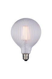 Clear glass LED light bulb with E27 base, providing a warm, ambient glow.