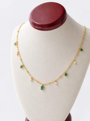 Vintage Emerald Dewdrop Delicate Necklace