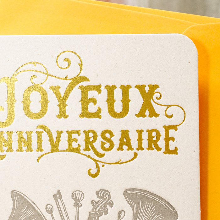 Carte de voeux Letterpress Belle Année Instruments de Musique