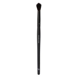 Black makeup blending brush with golden rose logo. Soft, dense bristles for seamless blending of makeup products.
