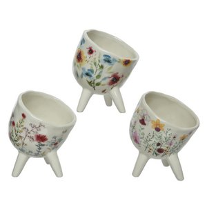 Blumentopf Dolomit H11,4cm mit Blumenmotiv