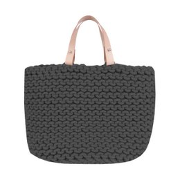 Strickkorb mit Lederhenkel - 30cm x 30cm x 30cm - rund