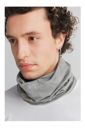  Gray melange unisex tube scarf with a soft, cozy fabric and a versatile design that can be worn in multiple ways.