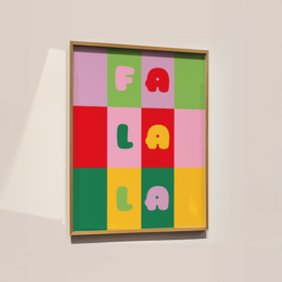  Colorful abstract poster with text "Fa la la" and geometric shapes in various colors.

The image shows a colorful abstract poster with the text "Fa la la" prominently displayed. The poster features geometric shapes in various vibrant colors such as red, green, yellow, and pink, arranged in a playful and visually striking pattern. This poster would be suitable for decorative or artistic purposes, and the text and abstract design could be relevant for holiday or seasonal decor.