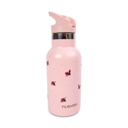 Pink stainless steel water bottle with ladybug pattern, kids bottle with cute insect design