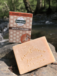 Organic goat milk and honey soap bar with apple cinnamon scent. Natural, handmade soap with moisturizing ingredients.