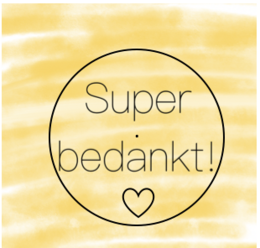 A round, yellow-toned mood light with the text "Super bedankt!" (Dutch for "Super thank you!") in a circular design.
