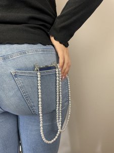 Telephone cord crossbody pearls silver