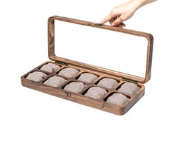  Wooden watch storage box with glass lid, available in 5 sizes to hold 4 to 12 watches, made of European walnut wood.
