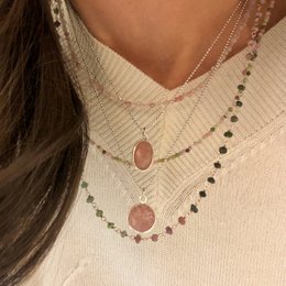  Turmalin beaded necklace 925 silver, multicolor gemstone beads, delicate chain jewelry