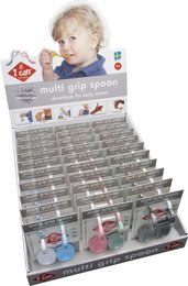 Colorful plastic cutlery set for kids, includes 10 white/light blue, 10 princess pink/olive green, and 10 grey/light grey pieces.