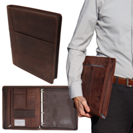 Estuche de cuero para escritura A4 - Carpeta para conferencias - Carpeta para documentos A4 - Funda para tableta y portátil - Carpeta de anillas extraíble