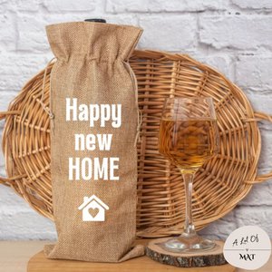 Wijntas | Cadeauverpakking | Happy New Home | Jute 