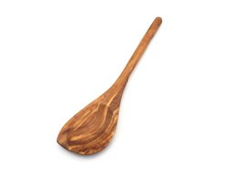 Cooking spoon with a pointed, round handle made of olive wood