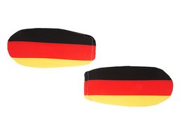 Germany-themed car mirror case, featuring the colors of the German flag - black, red, and yellow. Suitable for decorating cars or tables at parties.