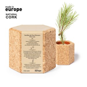 POT WITH PINE SEEDS. INCLUDING SUBSTRATE, POT AND COMES PRESENTED IN AN ORIGINAL NATURAL CORK CONTAINER. WITH PLANTING INSTRUCTIONS AND WITH MADE IN EUROPE LOGO.