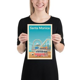 Affiche Santa Monica Vintage | Poster Ville Santa Monica Californie États-Unis