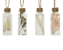  Glass jar vase with dried flowers, H8.5 cm. Decorative glass jar with natural dried flowers and plants inside.