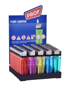 Display of 50 COLOR flint lighters without barcode