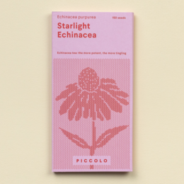 Starlight Echinacea is a perennial flower with large, pink daisy-like blooms and a prominent orange center. It has a tall, upright growth habit and green foliage.