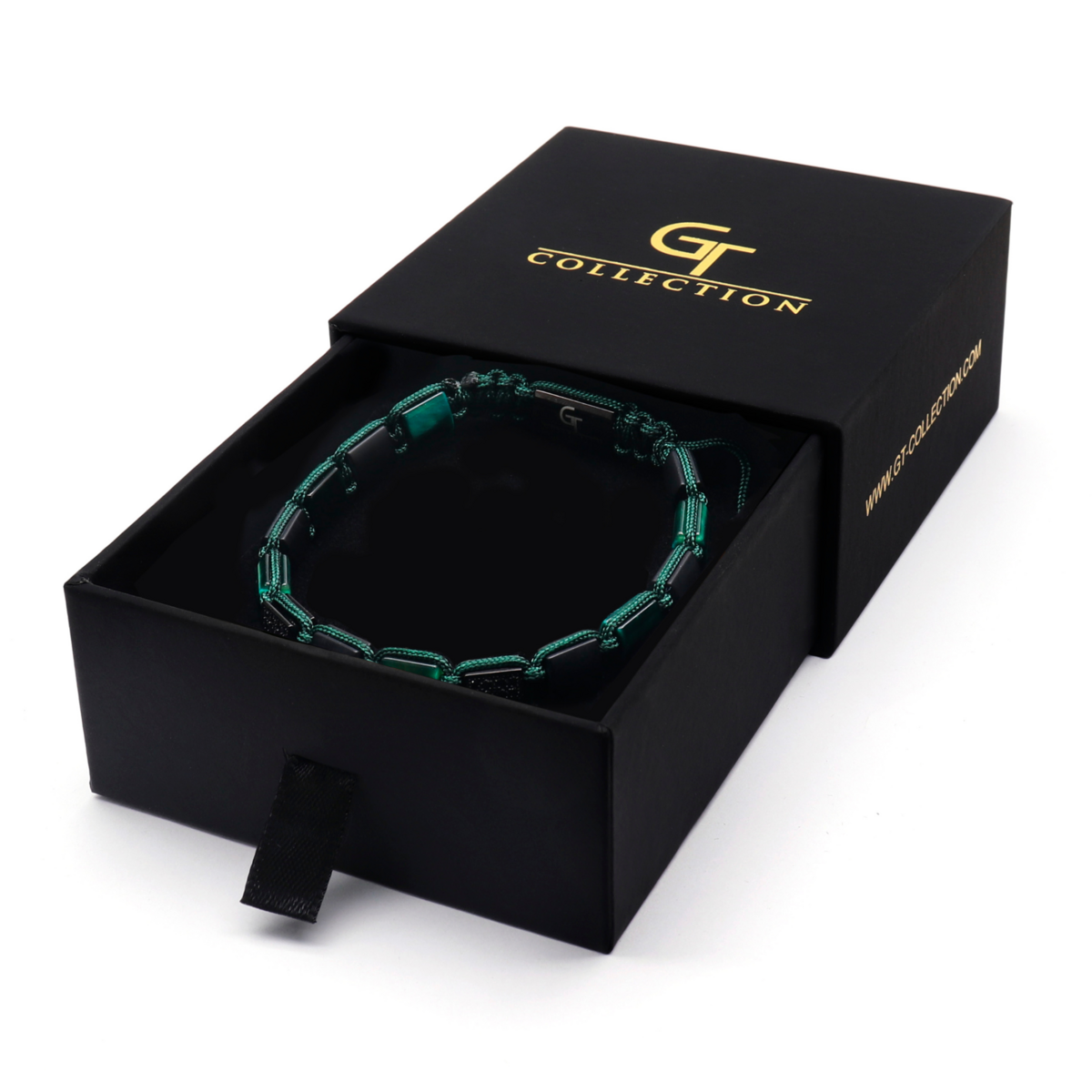 Green Tiger Eye voor heren, zwarte onyx platte kralenarmband