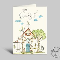 Entry card | Detailed and colorful house | Folded card with envelope