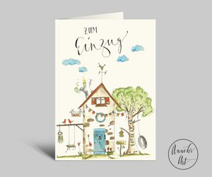 Karte zum Einzug | Detailreiches und kunterbuntes Haus | Klappkarte mit Umschlag