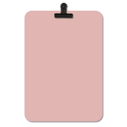 Pastel pink clipboard for desktop organization, available in A5 and A4 sizes, made of Forex or Dibond material, in single or double-sided options.