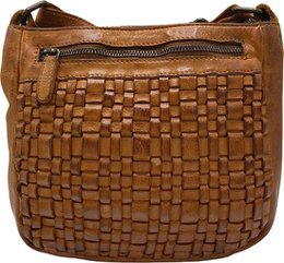 Braided leather shoulder bag in 4 colors - brown, black, navy blue, and cognac. Stylish and practical design with multiple pockets and compartments.