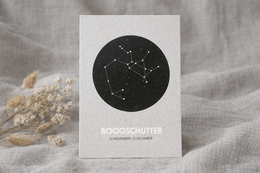 A beige A6 card featuring the Sagittarius constellation in a minimalist black and white design.