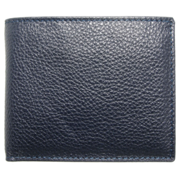 A pebbled leather billfold wallet in a classic blue color, featuring a coin pocket for added functionality.