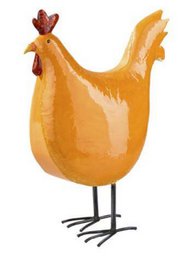  Decorative metal chicken in vibrant orange color, suitable for Easter or farmhouse-style decor.
