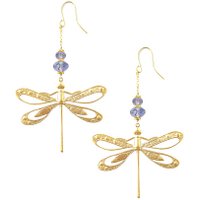 18K gold plated dragonfly earrings with Tanzanite crystals