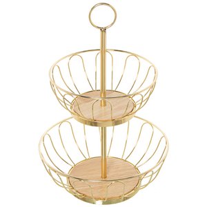 DOPPELTE OBSTSCHALE AUS GOLDENEM METALL (ZUSAMMENBAU ERFORDERLICH) °28X42CM, OBST °28X10CM + °22X8CM ST82841