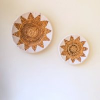 Round Boho Wall Basket – Woven Wall Decor– Decorative Bowl – Woven Wall Plate with Embroidered Star Pattern ADARI (2 sizes, Ø30/40 cm)