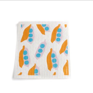 Swedish dish cloth Pea pods orange on white