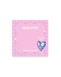  Pink square notepad with "Loslaten" text, blue heart design, grid pattern, 50 sheets