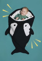  Black orca-shaped baby sleeping bag with penguin design, suitable for pram accessories.