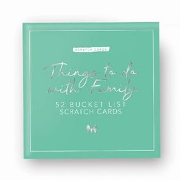 A set of 52 scratch cards with family-friendly activities to complete together, presented in a green-colored box.