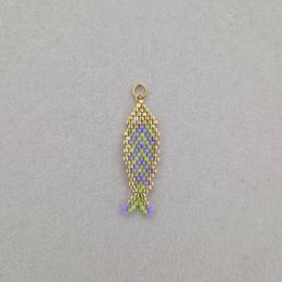 Green purple beaded fish charm, small delicate pendant, miyuki beads, gold silver variants