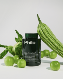Philo Skin - Beauty Base is a dietary supplement containing natural ingredients like green vegetables and fruits to support skin health and radiance.