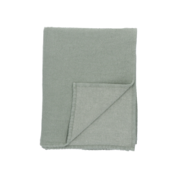 Grassland-themed throw blanket in seaweed green color, made with GOTS-certified organic materials, measuring 130x170cm.