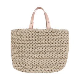 Strickkorb mit Lederhenkel - 30cm x 30cm x 30cm - rund
