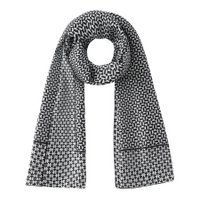 Black and White Silk Scarf with Geometric Print Aswad