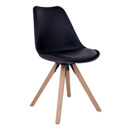 Bergen Dining Chair - PU Leather, Moulded Plastic, Rubberwood, Black - Set of 2