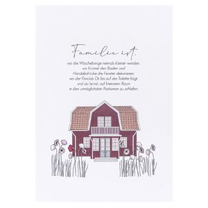 Postkarte -  Familie ist, wo die Wäscheberge niemals kleiner werden"
